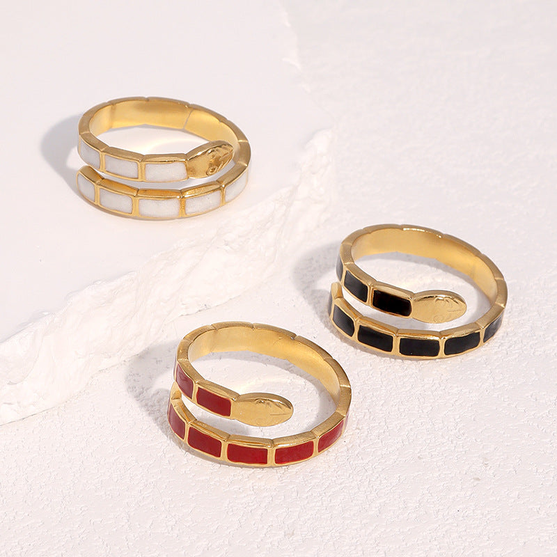Vintage French Style Snake Shape Open Ring 18K Gold Plated Stainless Steel Jewelry for Women