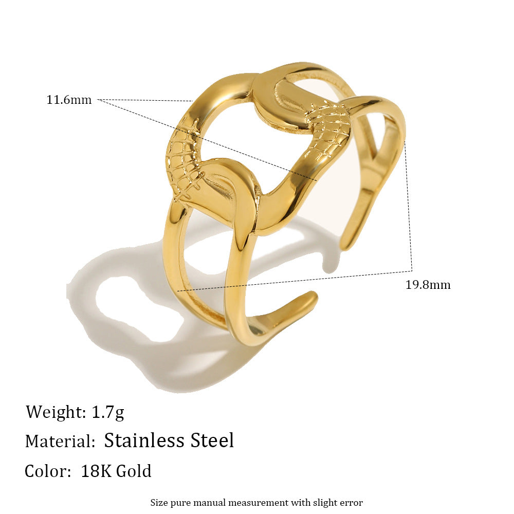 Minimalist 18K Gold Plated Stainless Steel Geometric Double Knot Open Ring for Women