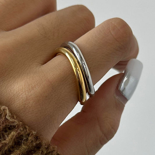 Minimalist Geometric Stainless Steel Ring with Plated Finish for Women
