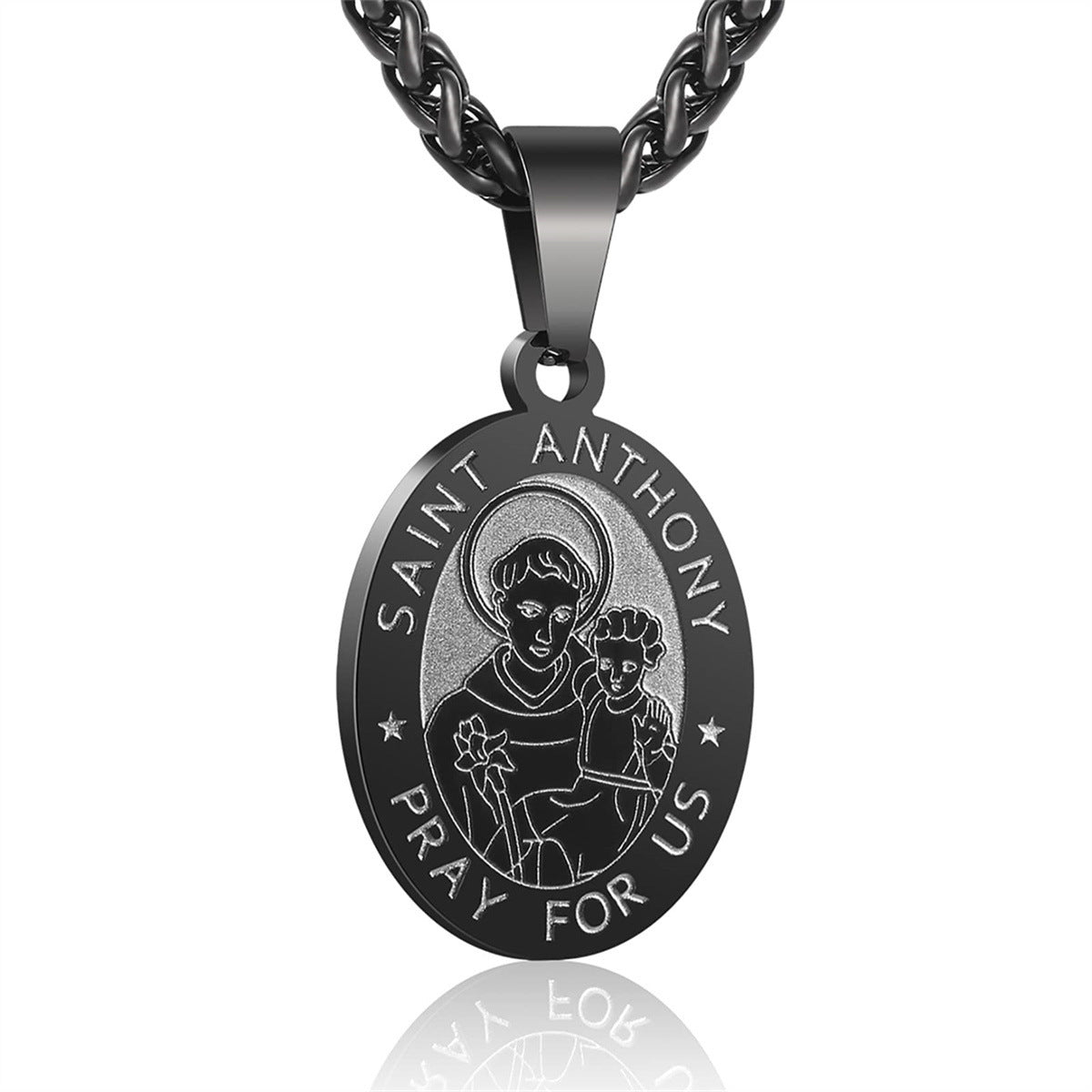 Minimalist Geometric Double-Sided Portrait Medal Pendant Necklace in Stainless Steel with Plated Finish on Snake Chain