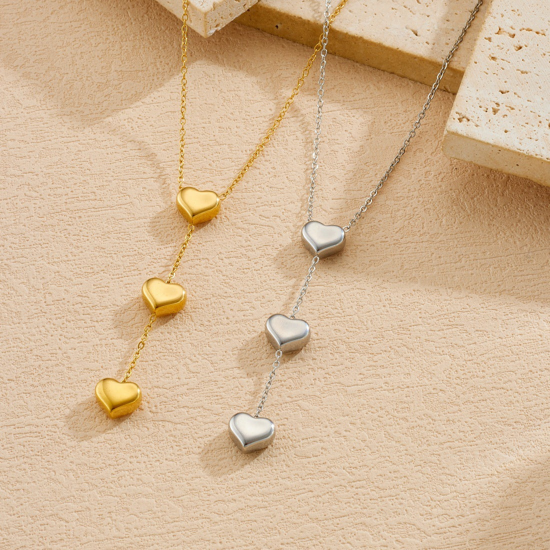 Minimalist Luxury Gold Plated Stainless Steel Heart Y-Shape Necklace for Women