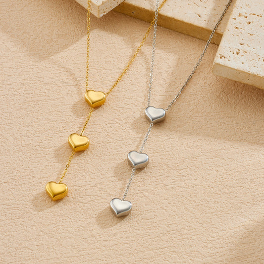 Minimalist Luxury Gold Plated Stainless Steel Heart Y-Shape Necklace for Women