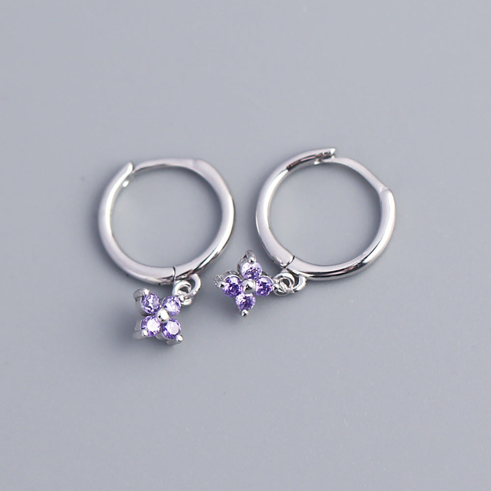S925 Sterling Silver Geometric Floral Inlay Earrings for Women - Luxury Minimalist Fashion Commuting Jewelry