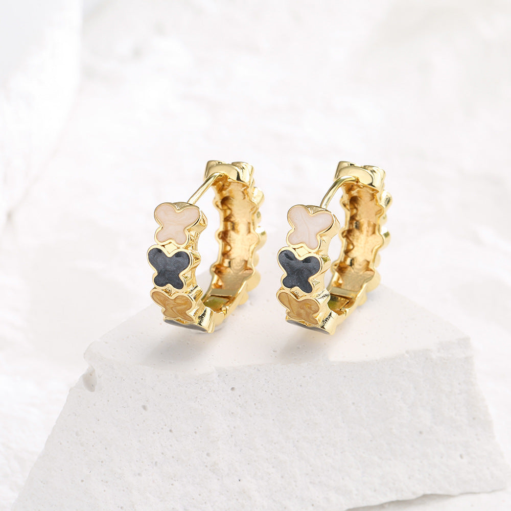 Minimalist Geometric Copper Earrings with 18K Gold Plating and Enamel Color-Blocking Finish for Women