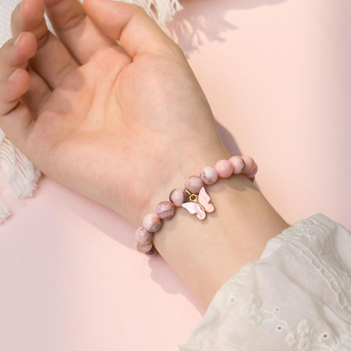 Sweet Zebra Print Agate Butterfly Bracelet Unisex Handmade Woven Bangle with Gift Card