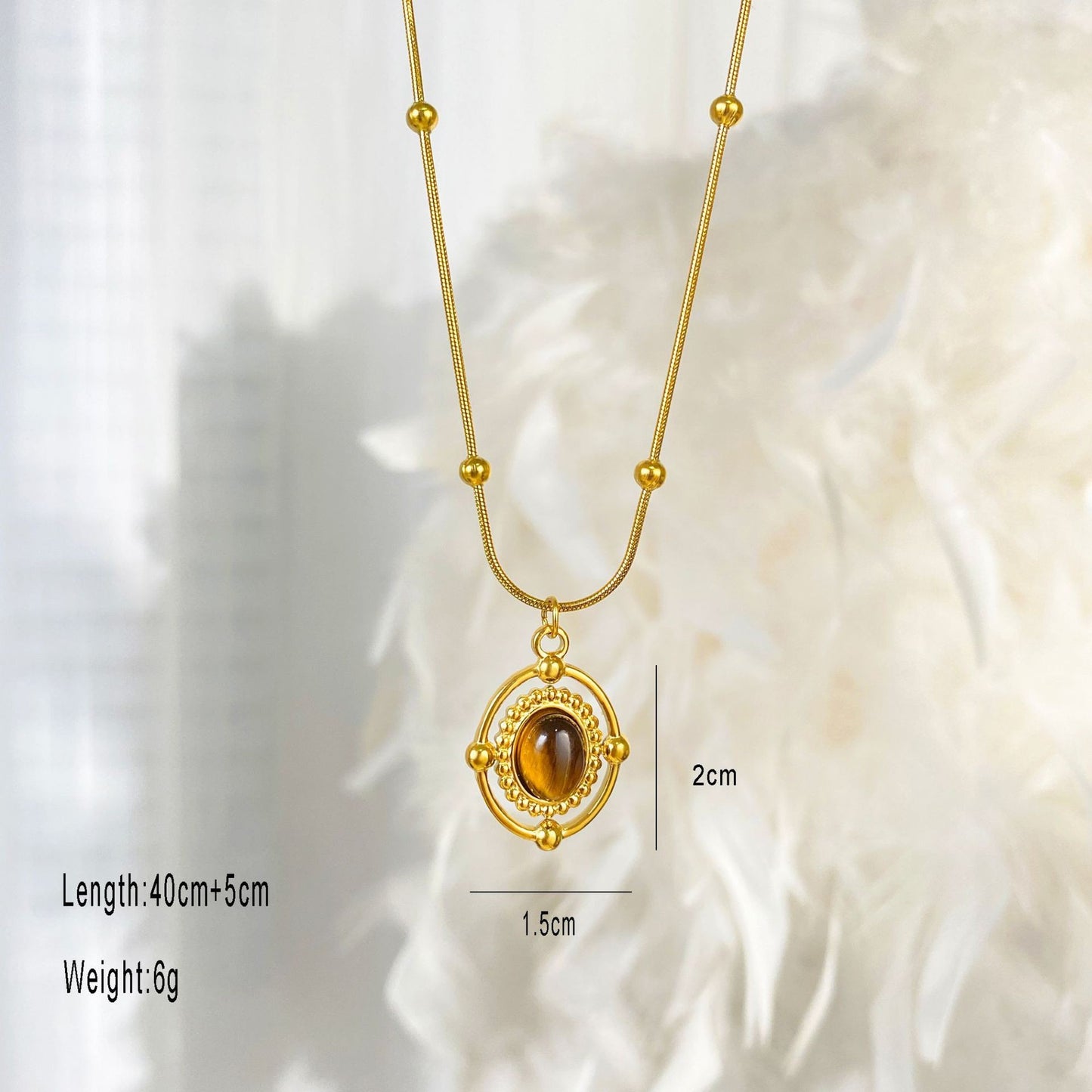 Vintage Geometric Heart Tiger's Eye Titanium Steel Necklace Plated