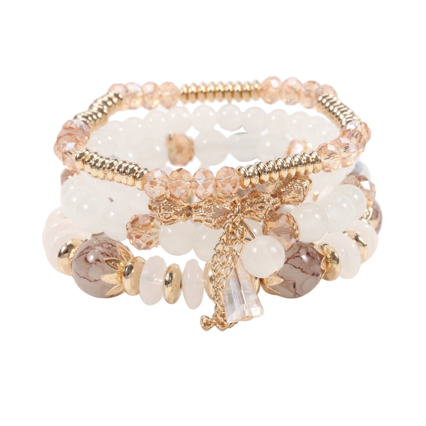 Bohemian Plated Agate Crystal Floral Bracelet Set Unisex