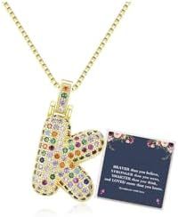 Sweet Hip-hop Letter Brass Cubic Zirconia Inlay Pendant Necklace Box Chain Unisex