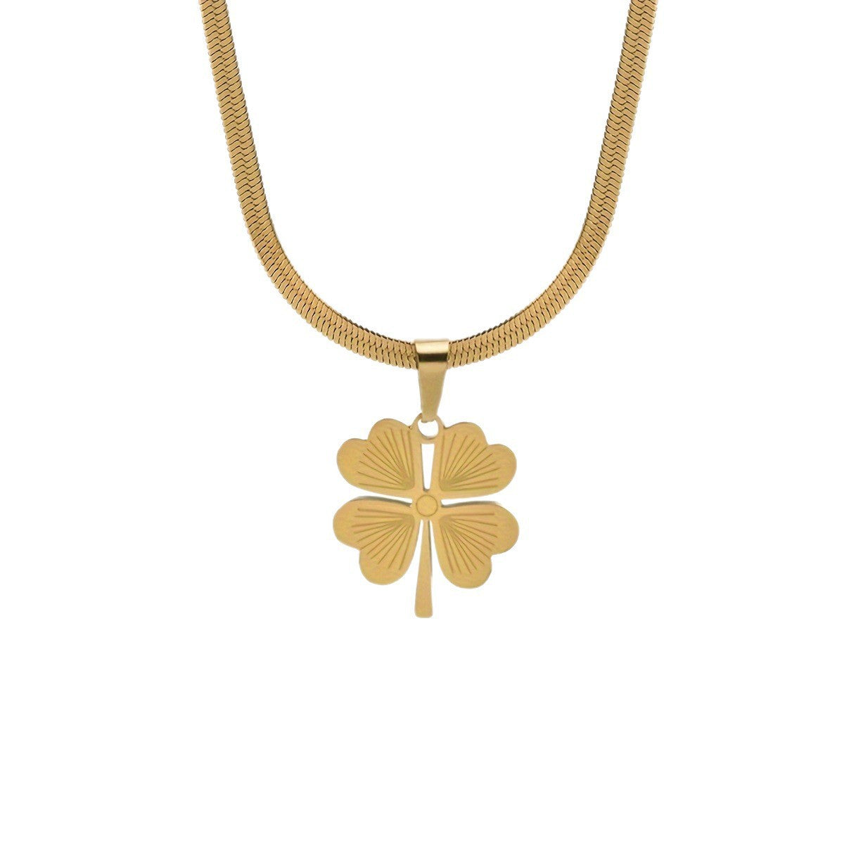 Sweet Geometric Floral Plated Titanium Steel Four-Leaf Clover Necklace and Earring Set for Women