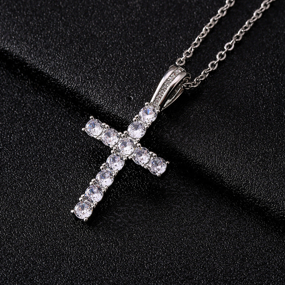 Collar con colgante de cruz minimalista en cobre con incrustaciones de circonita en cadena O para uso diario unisex