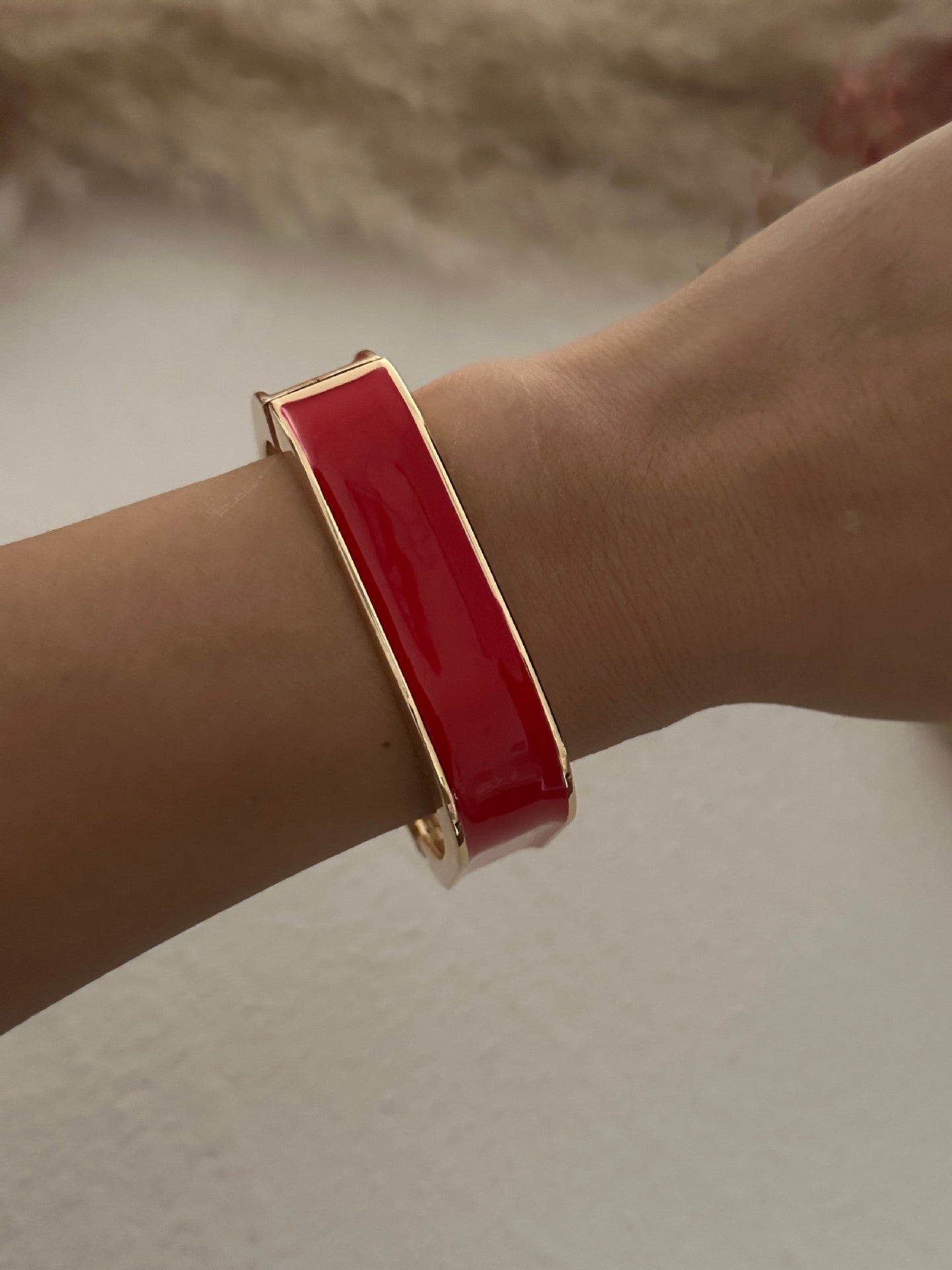 Bracciale elastico aperto a cuore geometrico bohémien vintage rosso smaltato