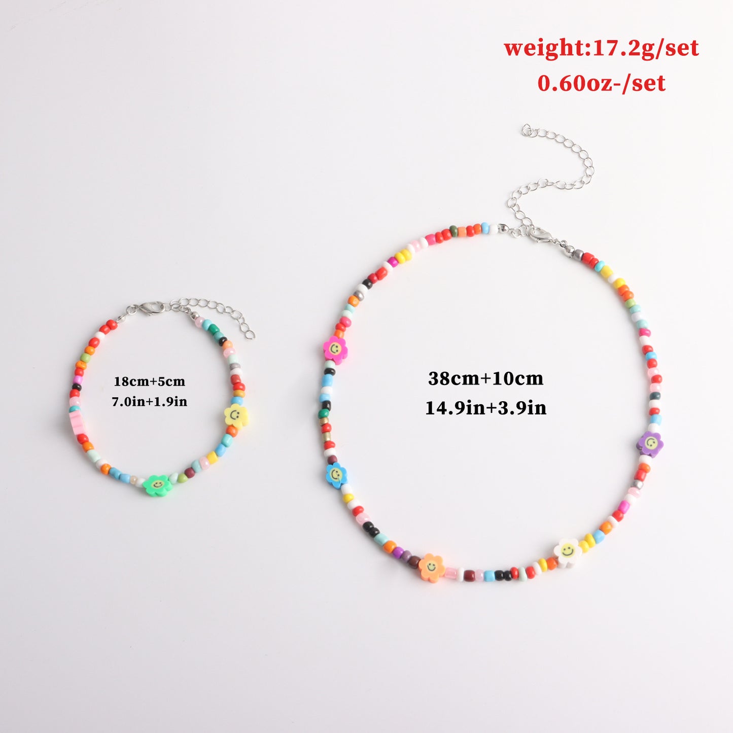Casual Geometric Smiley Face Resin Seed Beads Necklace Set for Women