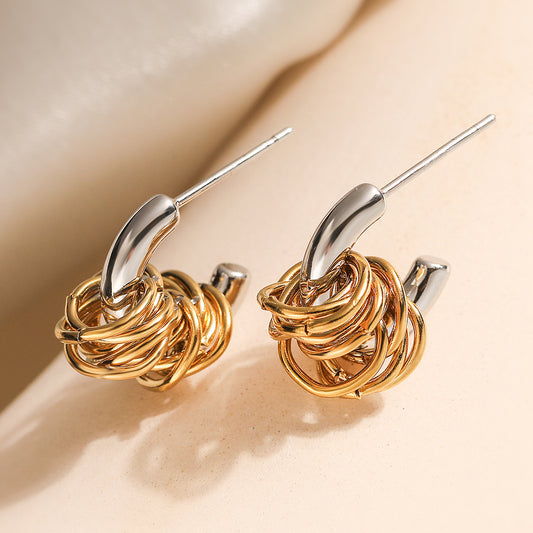 Minimalist Geometric Stainless Steel PVD C-Shape Color Block Stud Earrings for Women