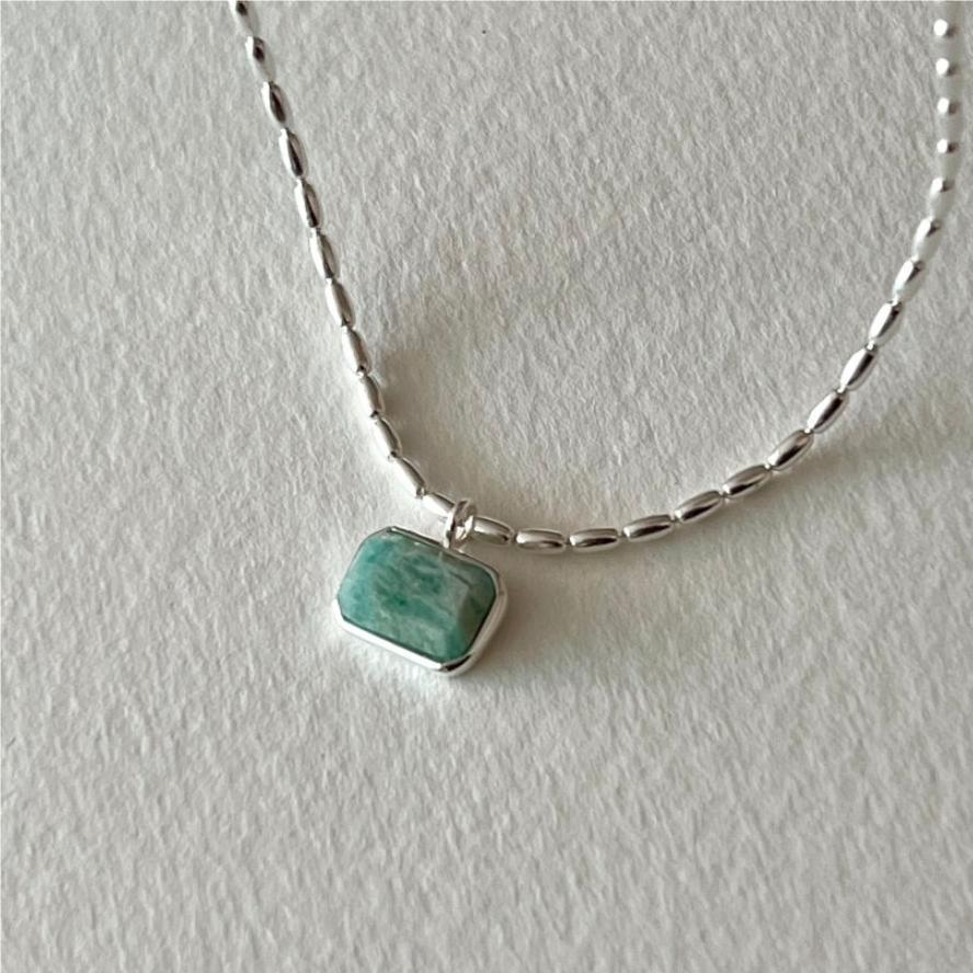 Minimalist Geometric Olive Bead Necklace in 925 Sterling Silver with Plated Finish and Snake Chain