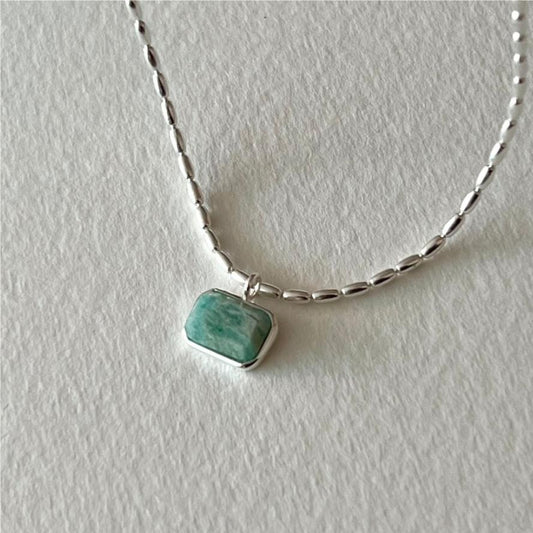Minimalist Geometric Olive Bead Necklace in 925 Sterling Silver with Plated Finish and Snake Chain