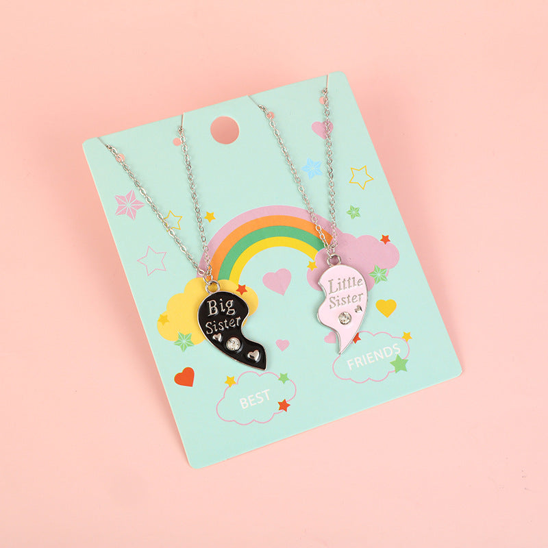 Collana in lega smaltata a forma di cuore minimalista con catena a croce per bambini e ragazzi