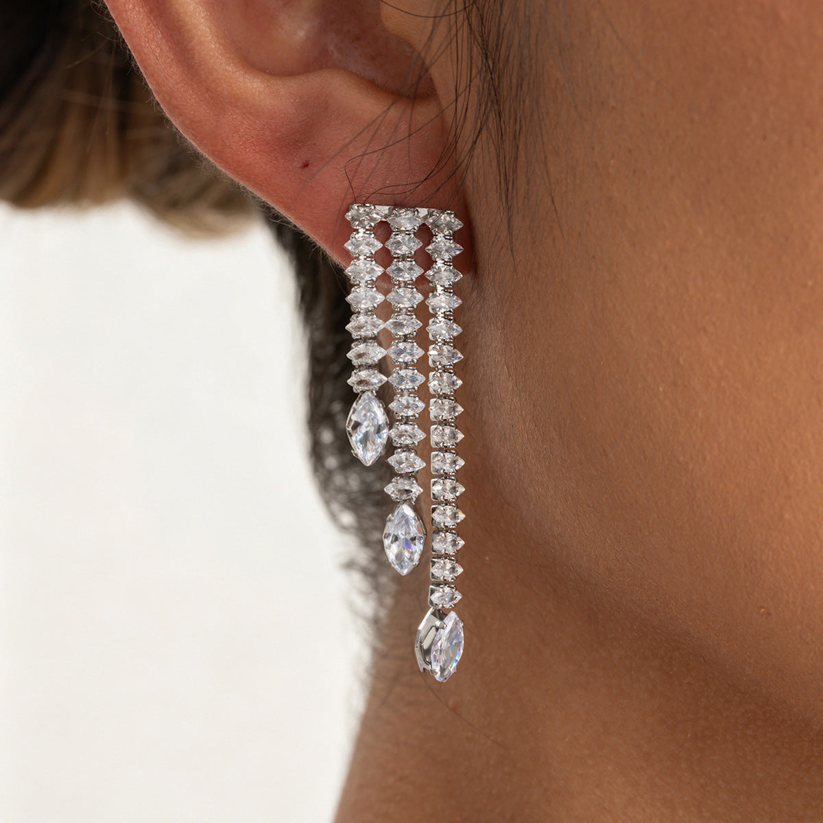 Luxury Geometric Teardrop Stainless Steel Plated Cubic Zirconia Drop Earrings for Women