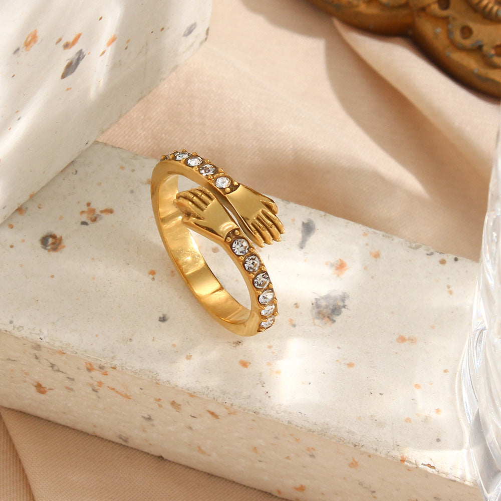 Minimalist Geometric Stainless Steel Adjustable Ring with Zirconia Accents for Women