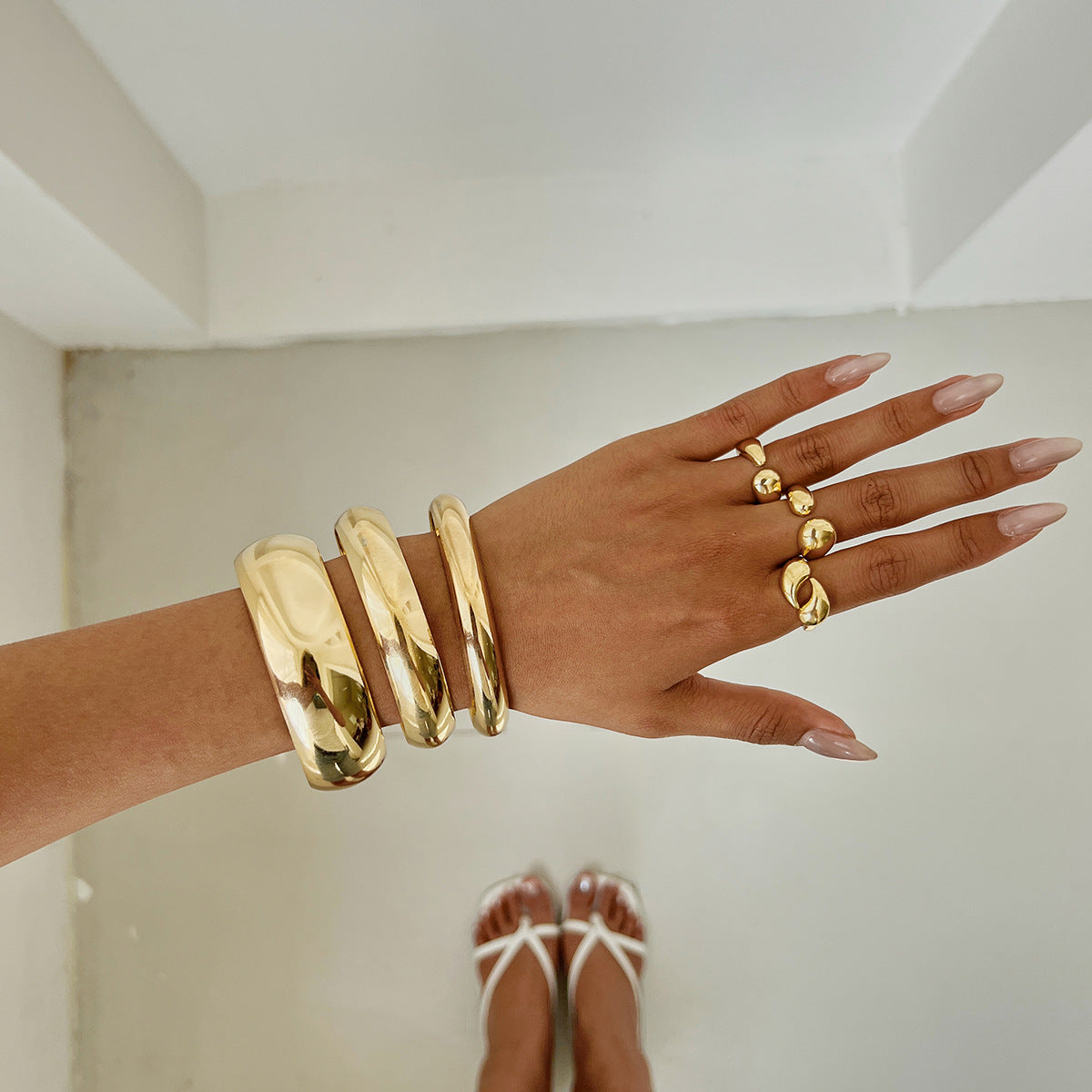 Minimalist Oval Teardrop Alloy Plated Bracelet and Ring Set for Women