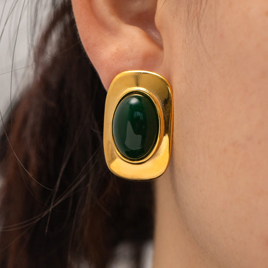 Vintage Minimalist 18K Gold Plated Geometric Oval Stainless Steel Earrings for Women