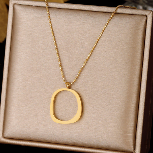 Minimalist Geometric Oval Titanium Steel Necklace for Women with Polished Stainless Steel Chain