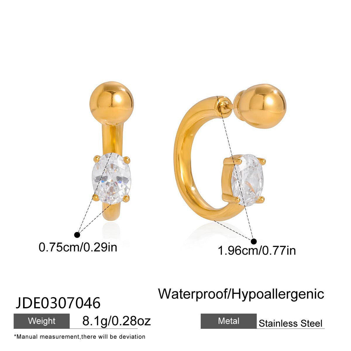 Orecchini a Clip di Lusso da Donna Geometrici in Acciaio Inossidabile con Strass Intarsiati