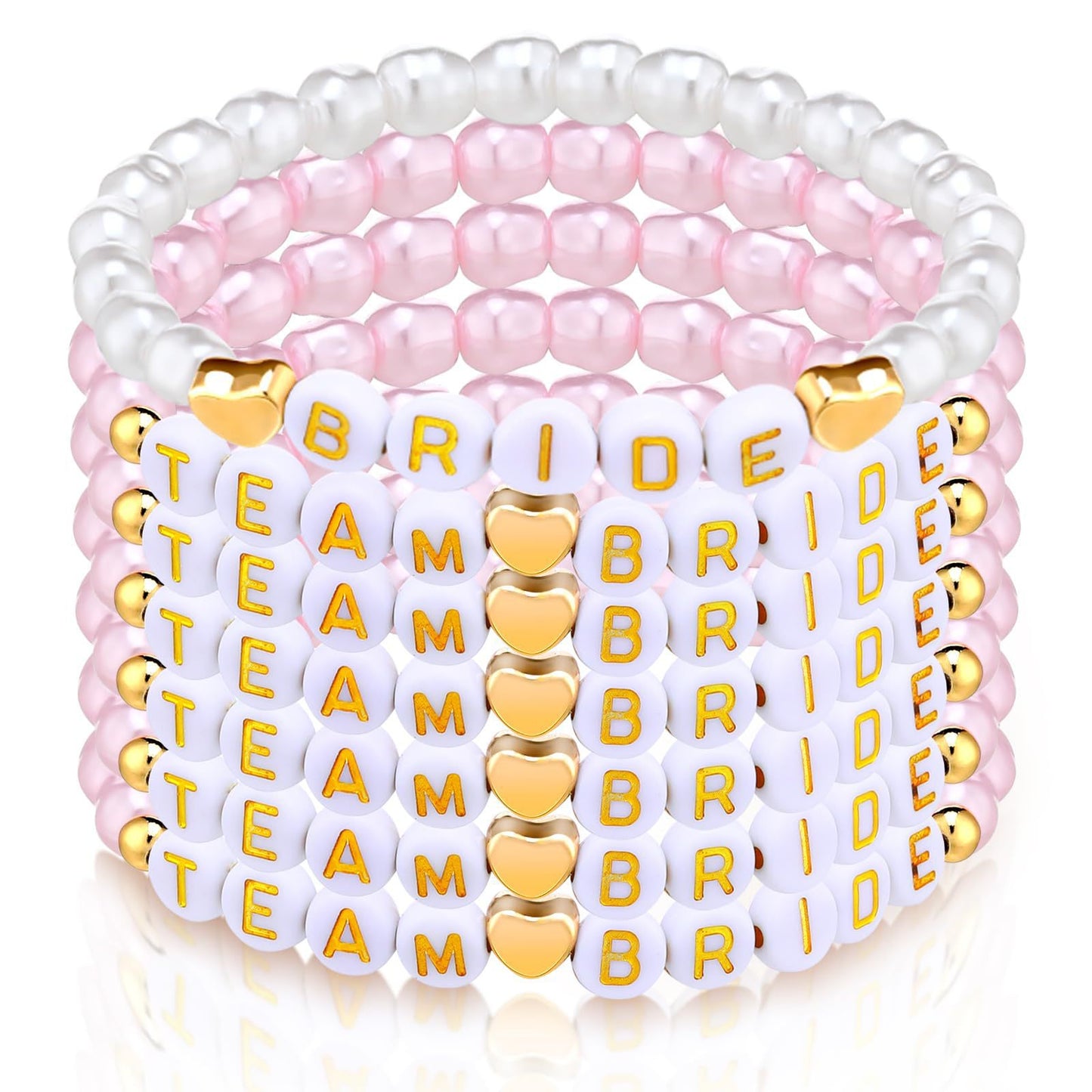 Minimalist Pink Pearl Letter Bead Bracelet Set for Women Wedding Party Jewelry