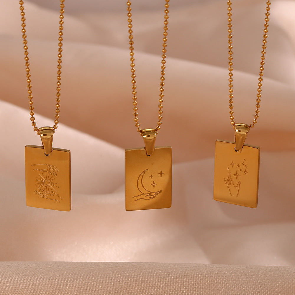 Minimalist Geometric Square Pendant Necklace for Women in Stainless Steel with 18K Gold Plating