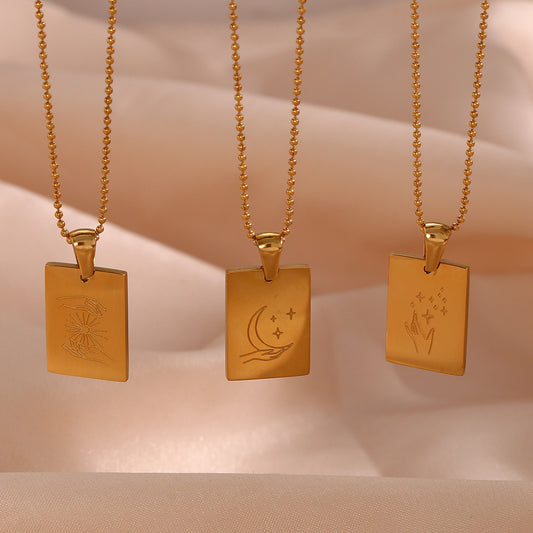 Minimalist Geometric Square Pendant Necklace for Women in Stainless Steel with 18K Gold Plating