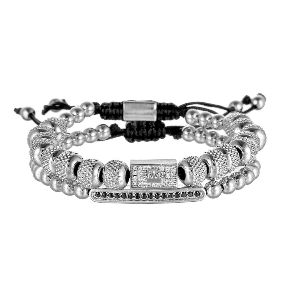Vintage Geometric Brass Bracelet with Cubic Zirconia Adjustable Woven Design for Men and Women