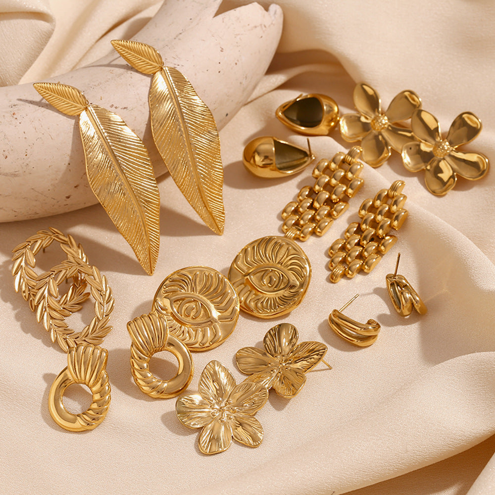 Orecchini in acciaio inossidabile geometrici d'ispirazione vintage con placcatura in oro 18 carati da donna