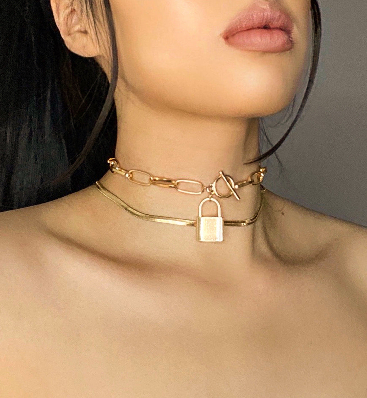 Minimalist Geometric Alloy Plated Snake Chain Necklace with OT Clasp for Women