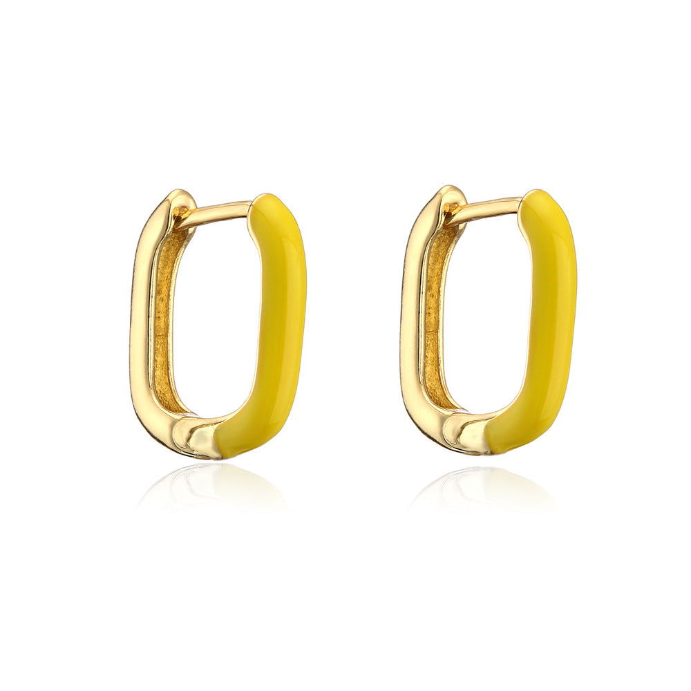 Fashion Colorful Drip Oil Square Geometric Brass 18K Gold Plated Earrings
