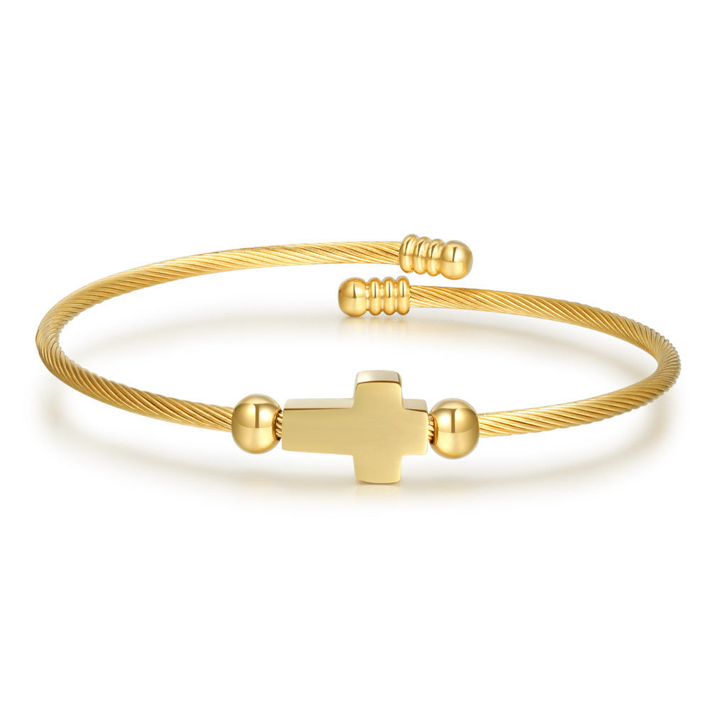 Vintage Streetwear Geometric Round Plated Stainless Steel Twisted Bracelet for Unisex