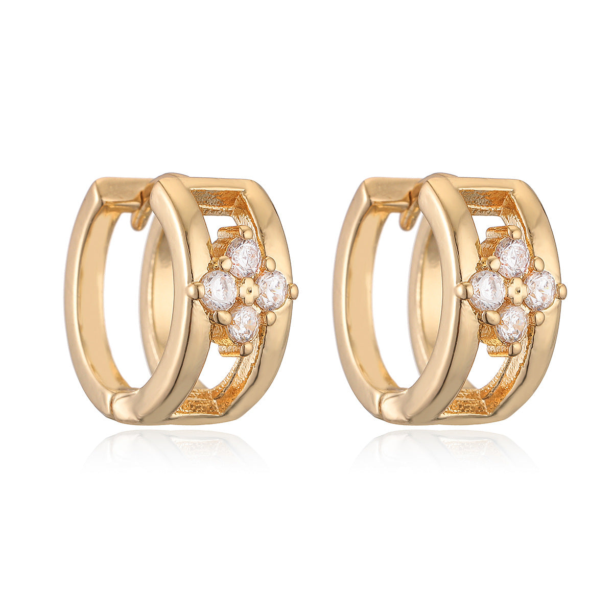 Vintage Geometric Copper Hoop Earrings with 18K Gold Plating and Micro-Paved Zirconia for Women