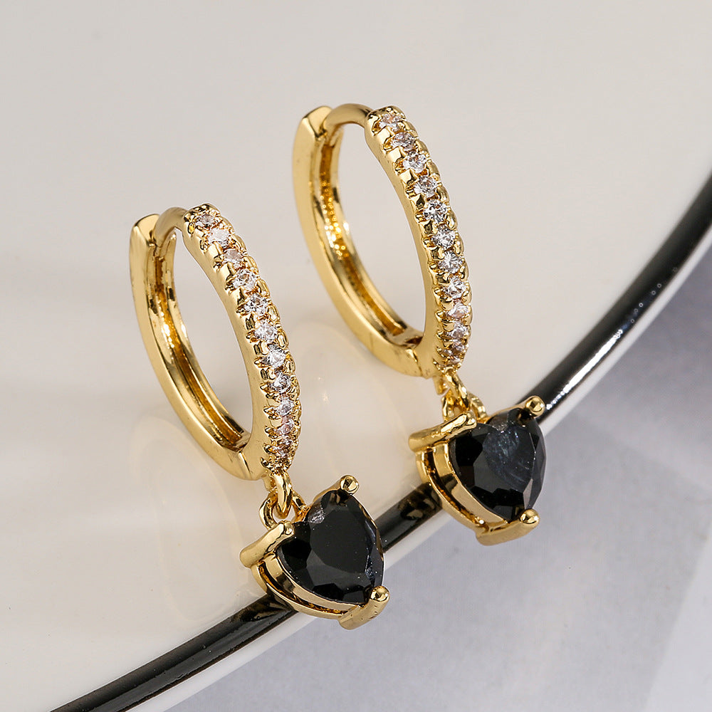 Minimalist Heart-Shaped Copper Earrings with Gold Plating and Zirconia Accents for Women