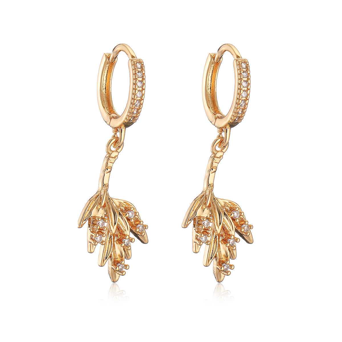 Minimalist Irregular Geometric Leaf Pendant Earrings for Women with Gold Plating and Zircon Inlay