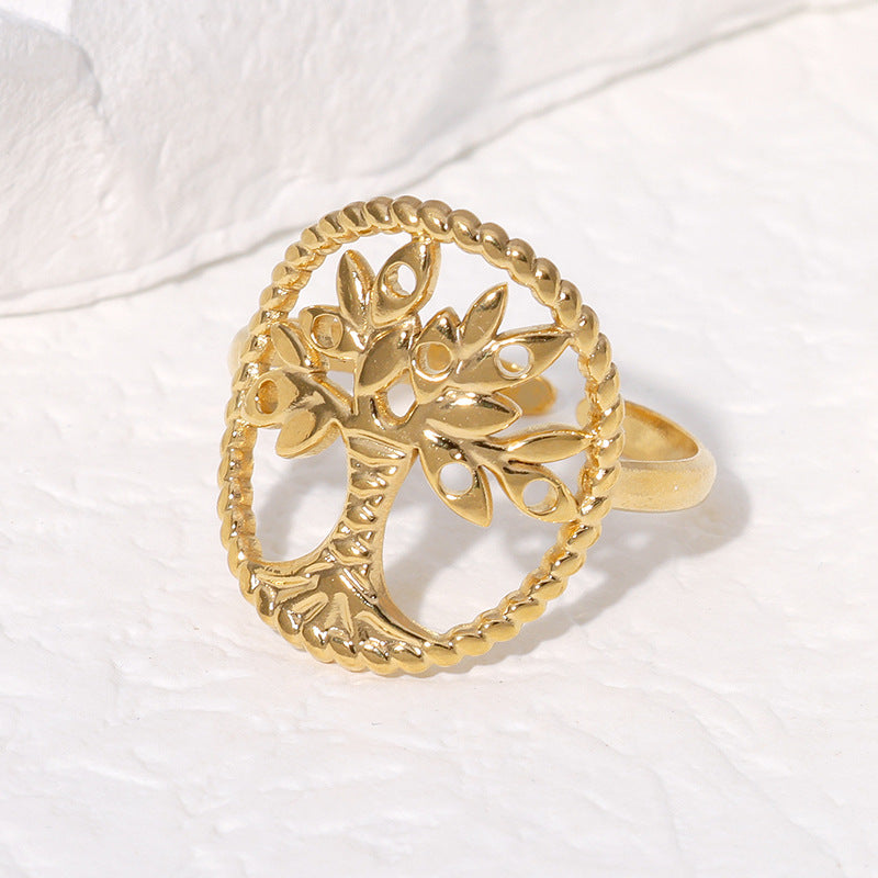 Minimalist World Tree Stainless Steel Adjustable Finger Ring for Women with Plated Finish