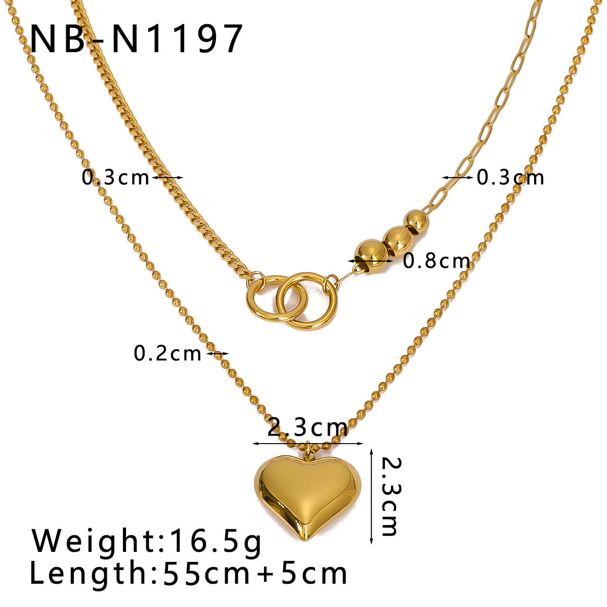 Collana con Pendente a Cuore Minimalista in Acciaio al Titanio con Placcatura in Oro 18K su Catena in Acciaio Inossidabile da Donna