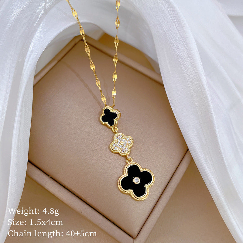 Luxury Minimalist Sweet Geometric Rhinestone Pendant Necklace for Women Titanium Steel O-Chain