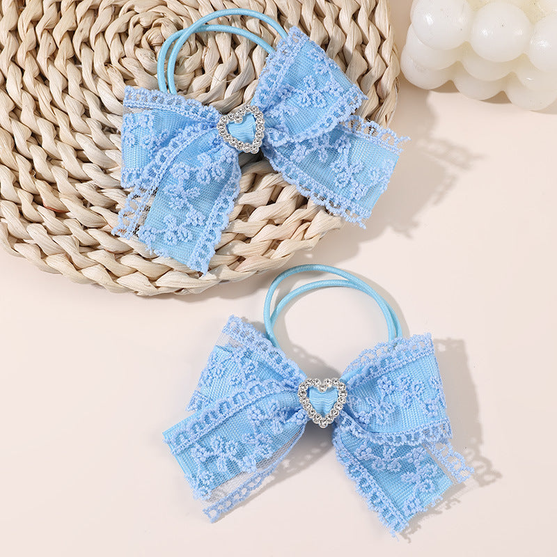 Natural Style Bow-Shaped Hair Clip for Girls with Ruffled and Mesh Details Made of Polyester Duckbill Clip