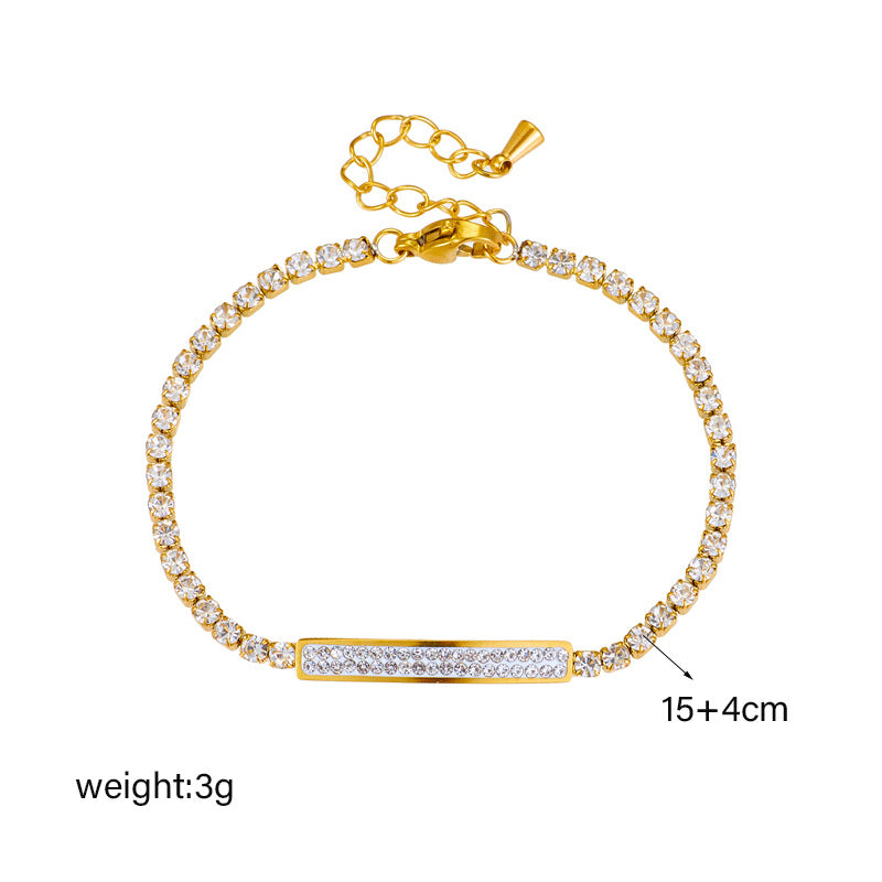 Minimalist Titanium Steel Bracelet with Rhinestone Inlay and Linear Design for Women