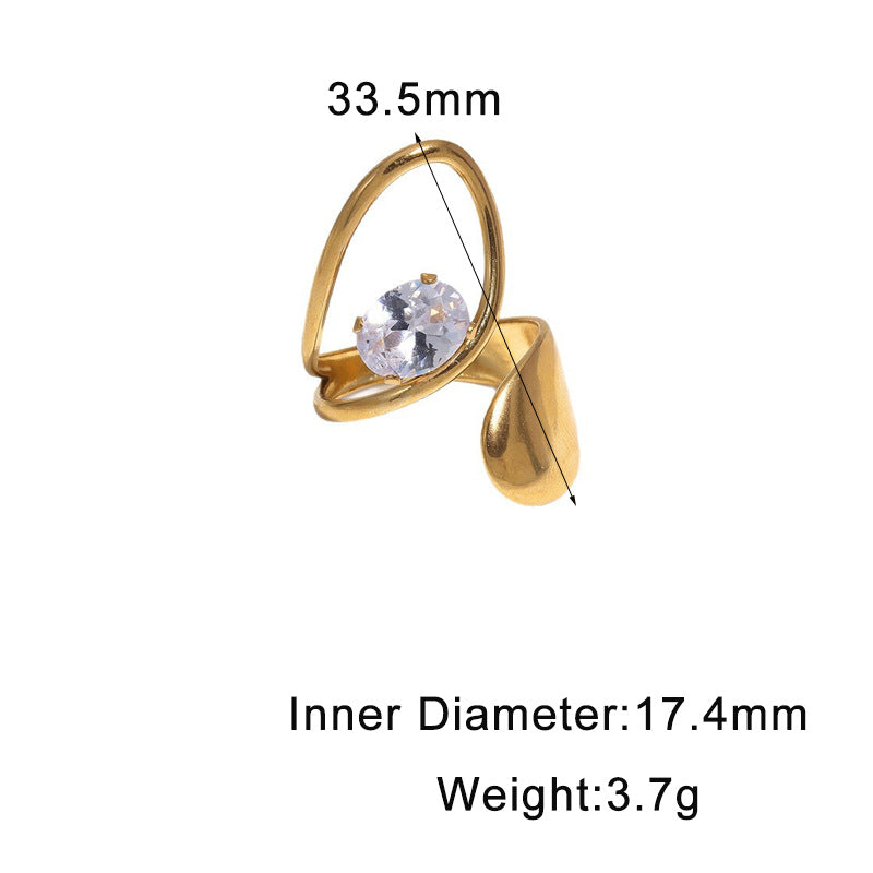 Minimalist Geometric Stainless Steel Gold Plated Ring with Cubic Zirconia for Women