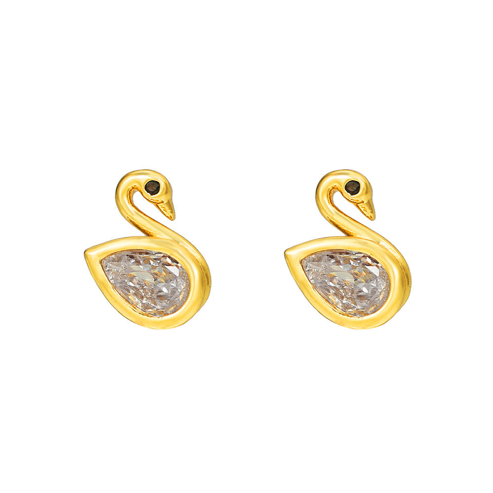 Orecchini a perno da donna a forma di farfalla, ape, croce e cuore in lega con intarsio di strass e finitura galvanica, stile fresco e minimalista