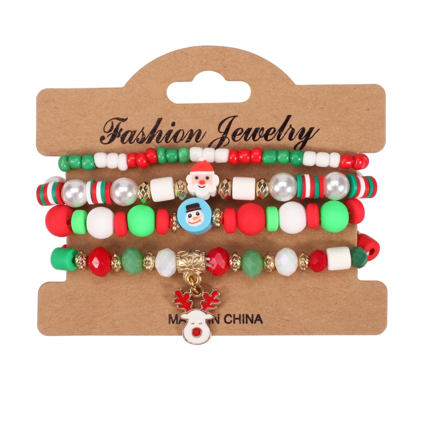 Unisex Natural Stone Beaded Bracelet with Snowman Christmas Tree Santa Reindeer Charms Floral Pattern Holiday Gift