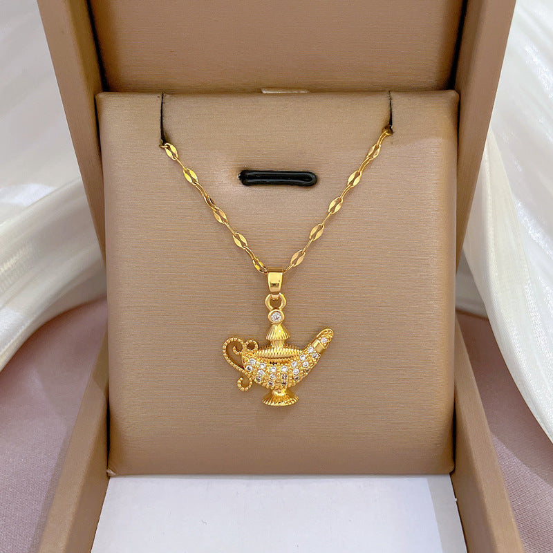 Collar de cadena de titanio y acero geométrico de lujo con incrustaciones de diamantes de imitación para unisex
