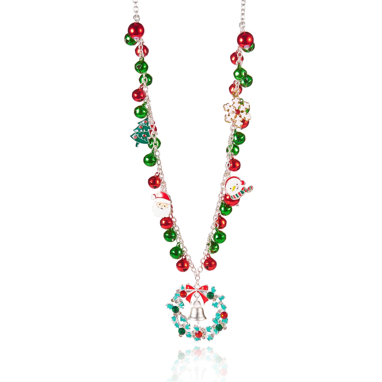 Collana con Ciondolo a Ghirlanda Natalizia alla Moda con Motivi di Campanella di Babbo Natale e Fiocco di Neve da Donna, Collana Placcata in Lega di Zinco per Regali di Natale