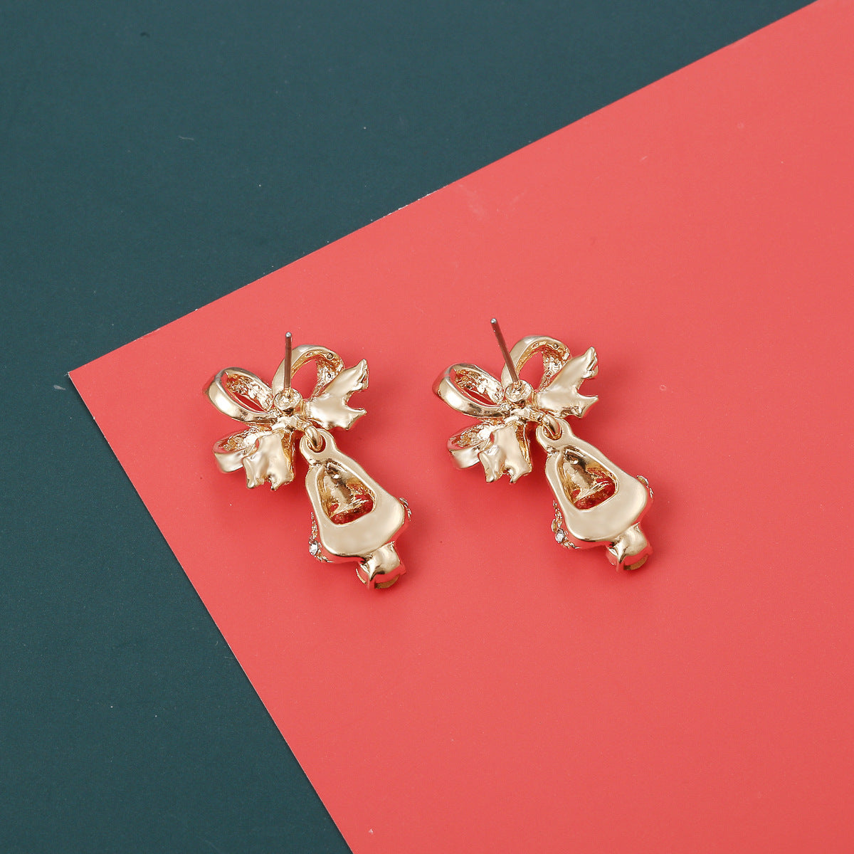 Pendientes de cobre con forma geométrica estilo OL a la moda con acabado chapado para mujer, tema de campana navideña