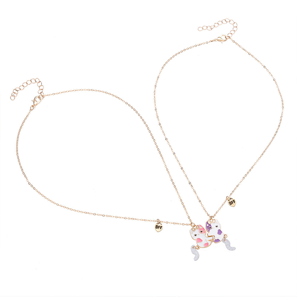 Collana con ciondolo gatto cartone animato per bambini, collana in lega con finitura smaltata, stile catena serpente per bambine dai 3 ai 10 anni