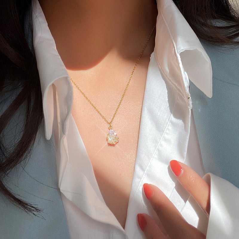 Collana Originale da Donna con Catena a Serpente in Acciaio al Titanio Geometrico e Intarsi in Strass
